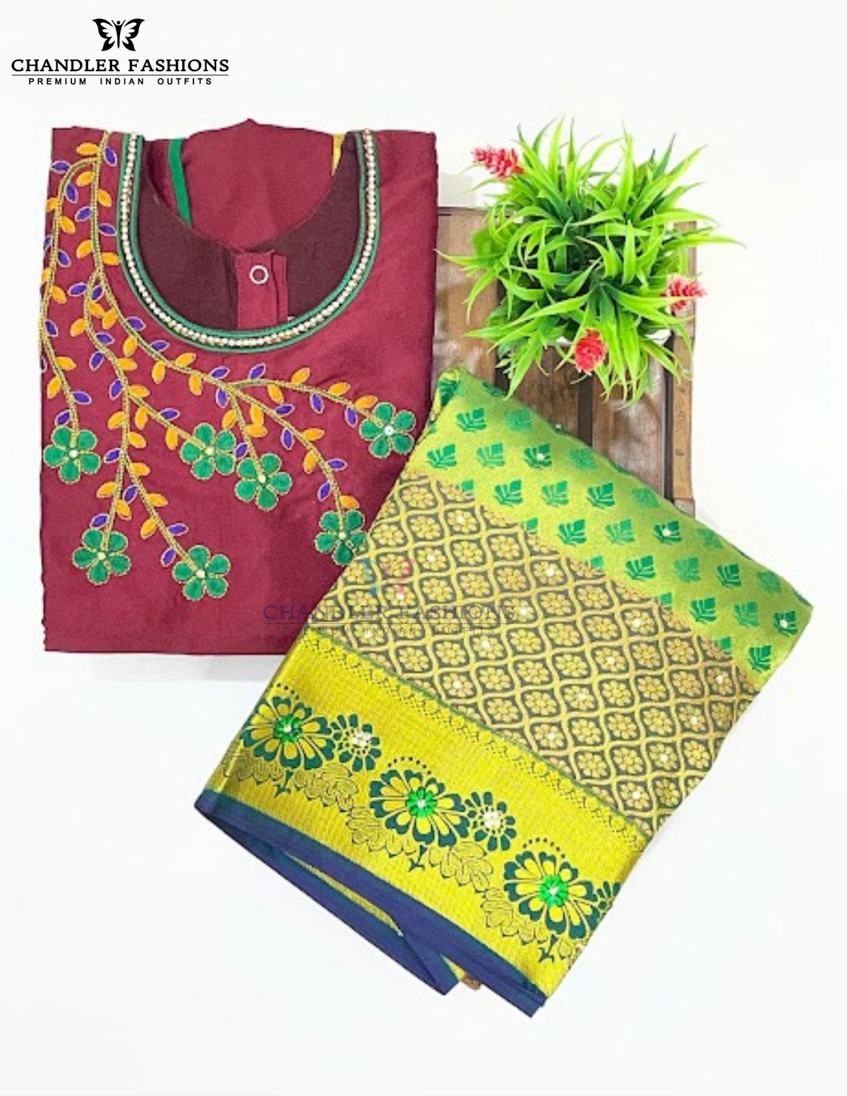 Maroon And Green Color Art Silk Langa Set With Embroidery And Stone Work In USA