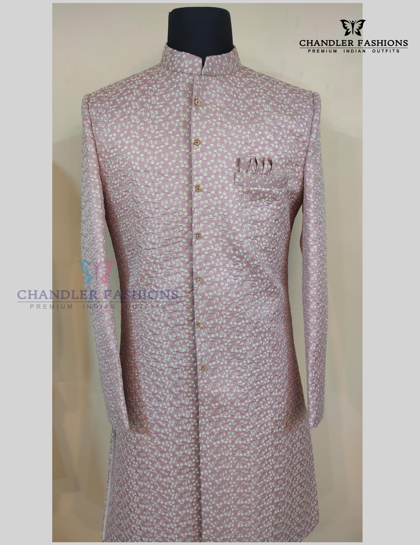 Wonderful Pastel Pink Color Raw Silk With Embroidery Work Sherwani Suit For Men - PREMIUM QUALITY