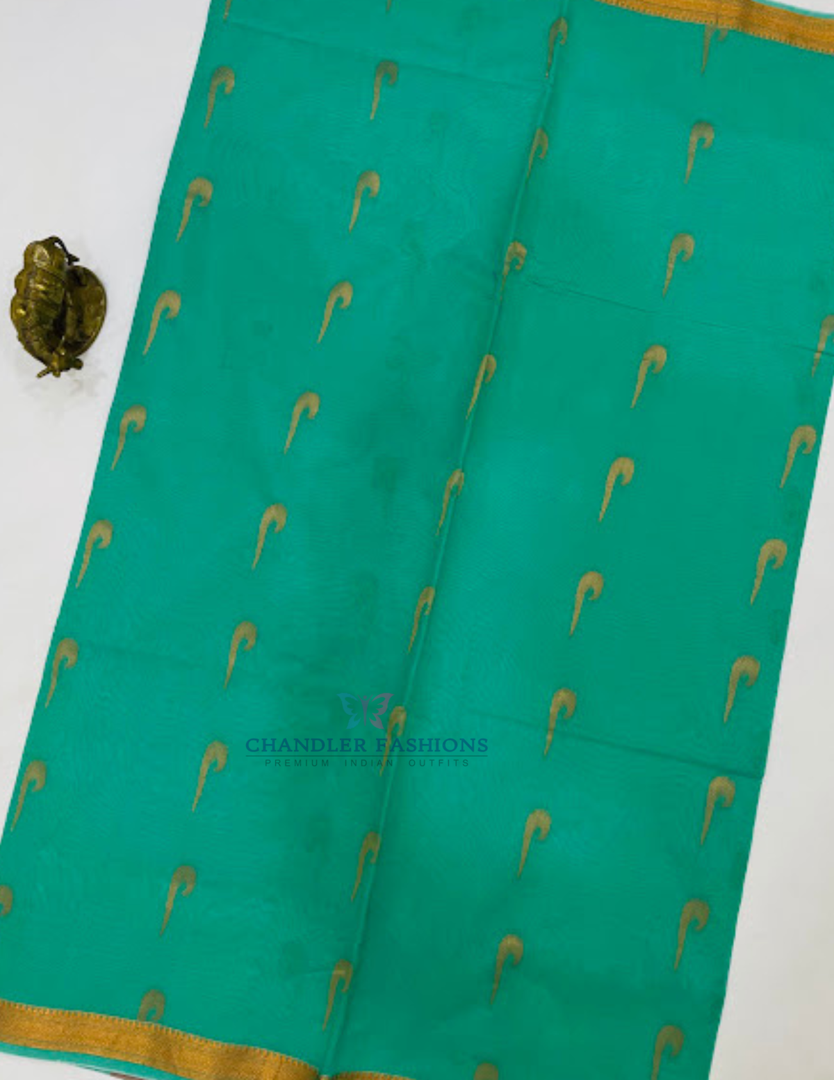 Green Color Cotton Saree With Zari Work In USA