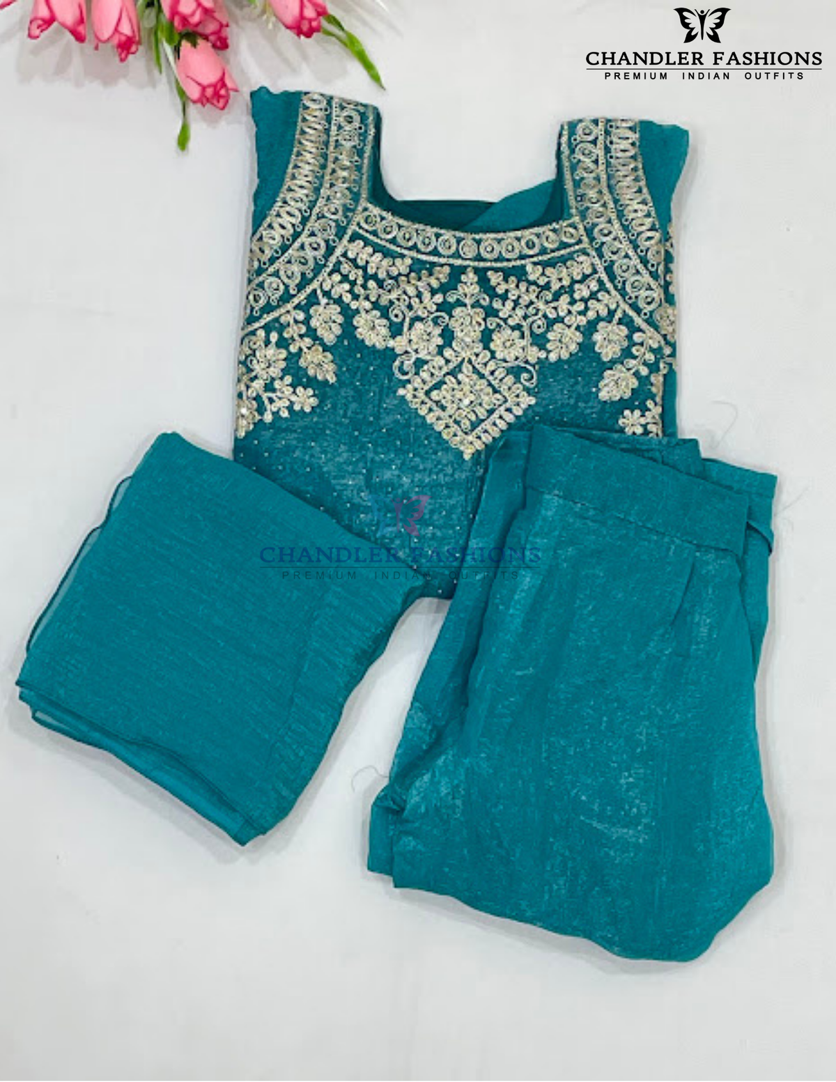 Teal Green Color Georgette Sharara Suit With Embroidery Work Near Me