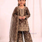 Lovely Brown Color Georgette Embroidery Work Sharara Suit For Girls