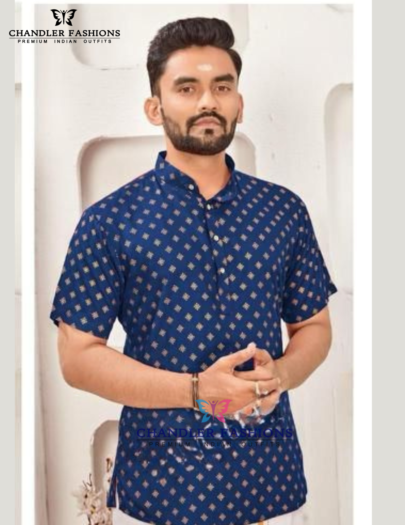 Charming Blue Color Cotton Short Kurta For Men
