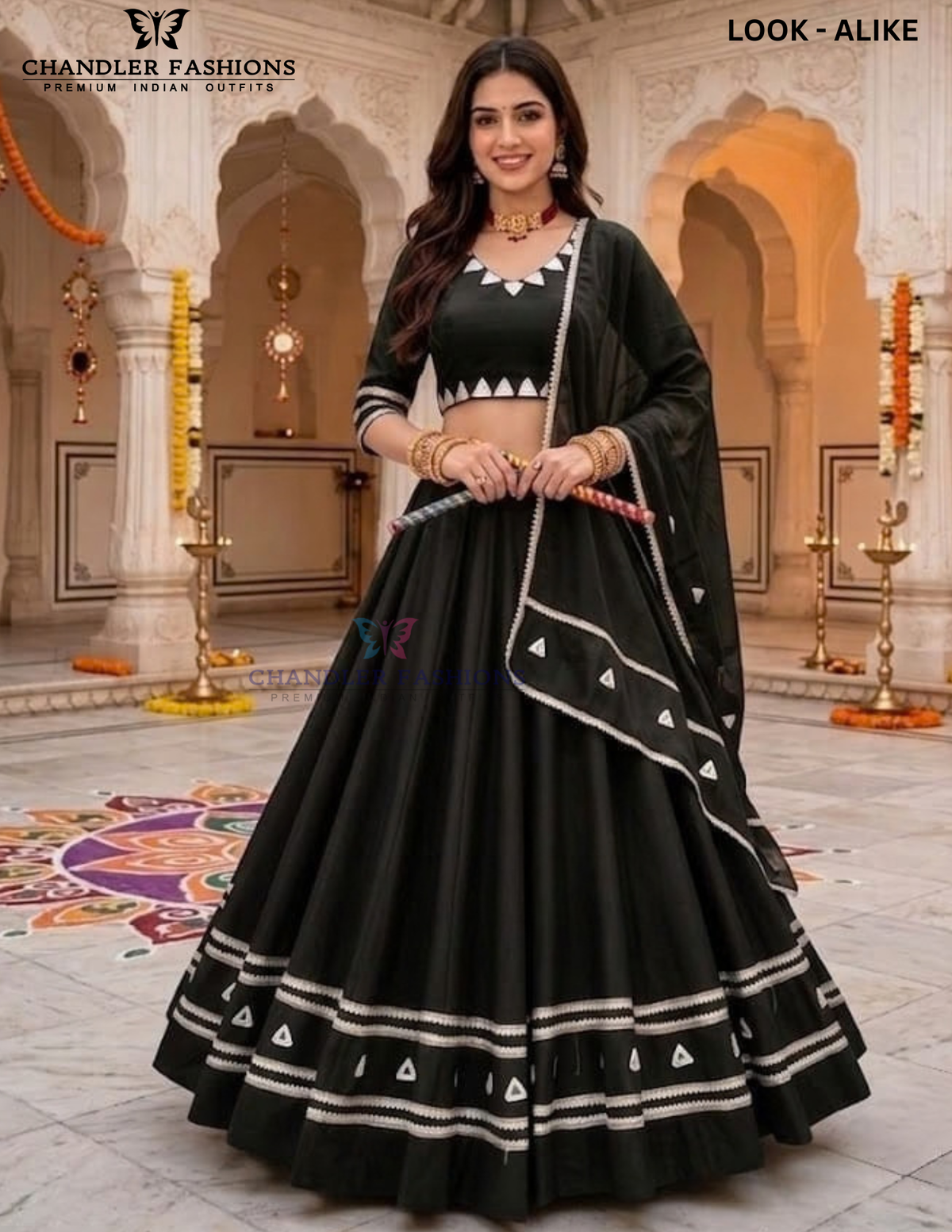 Attractive Black Color Roman Silk With Gota And Lace Work Chaniya Choli For Women