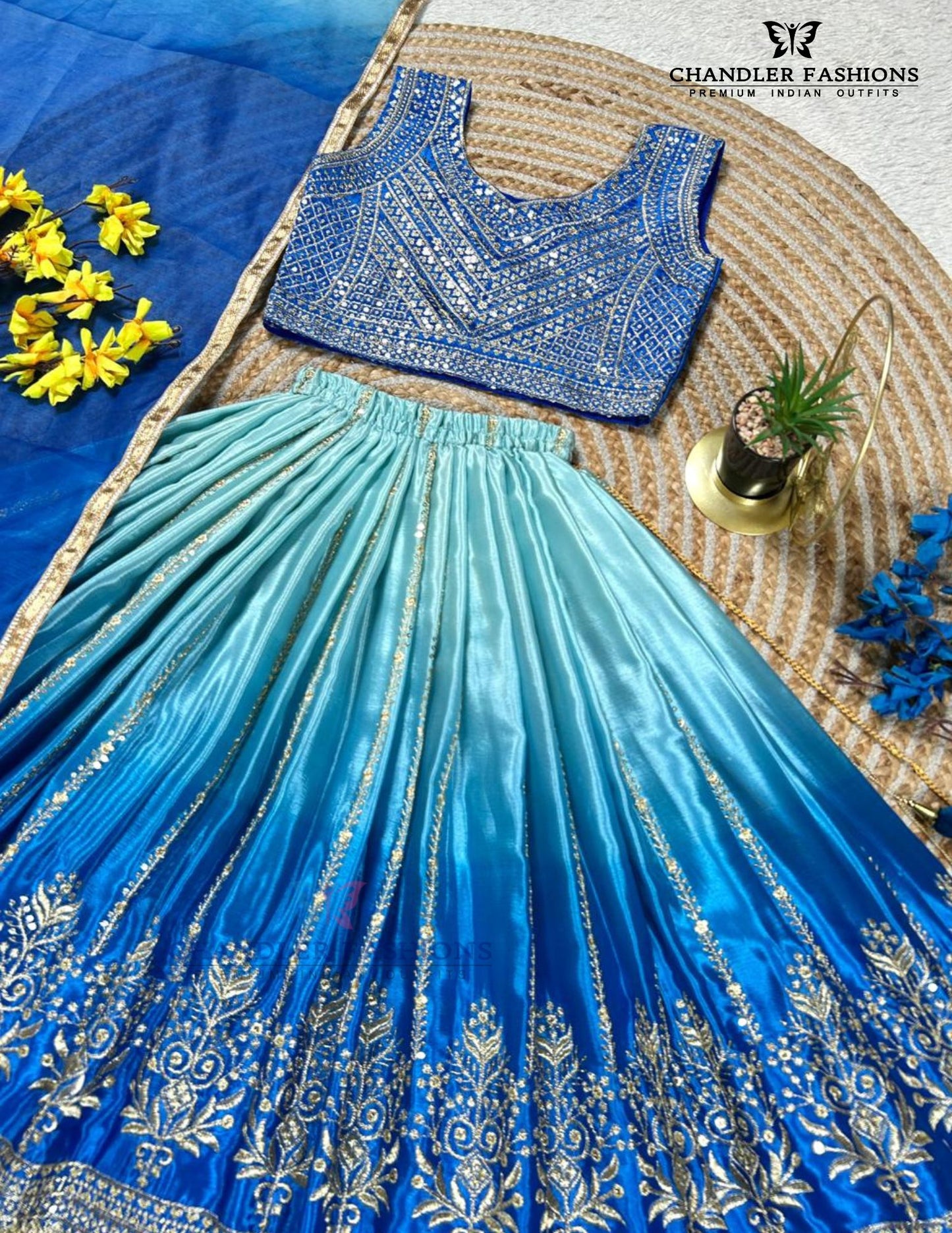 Blue Color Embroidery Work Choli Set With Dupatta In mesa