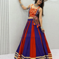 Alluring Orange And Blue Color Cotton With Gamthi And Print Work Chaniya Choli For Women