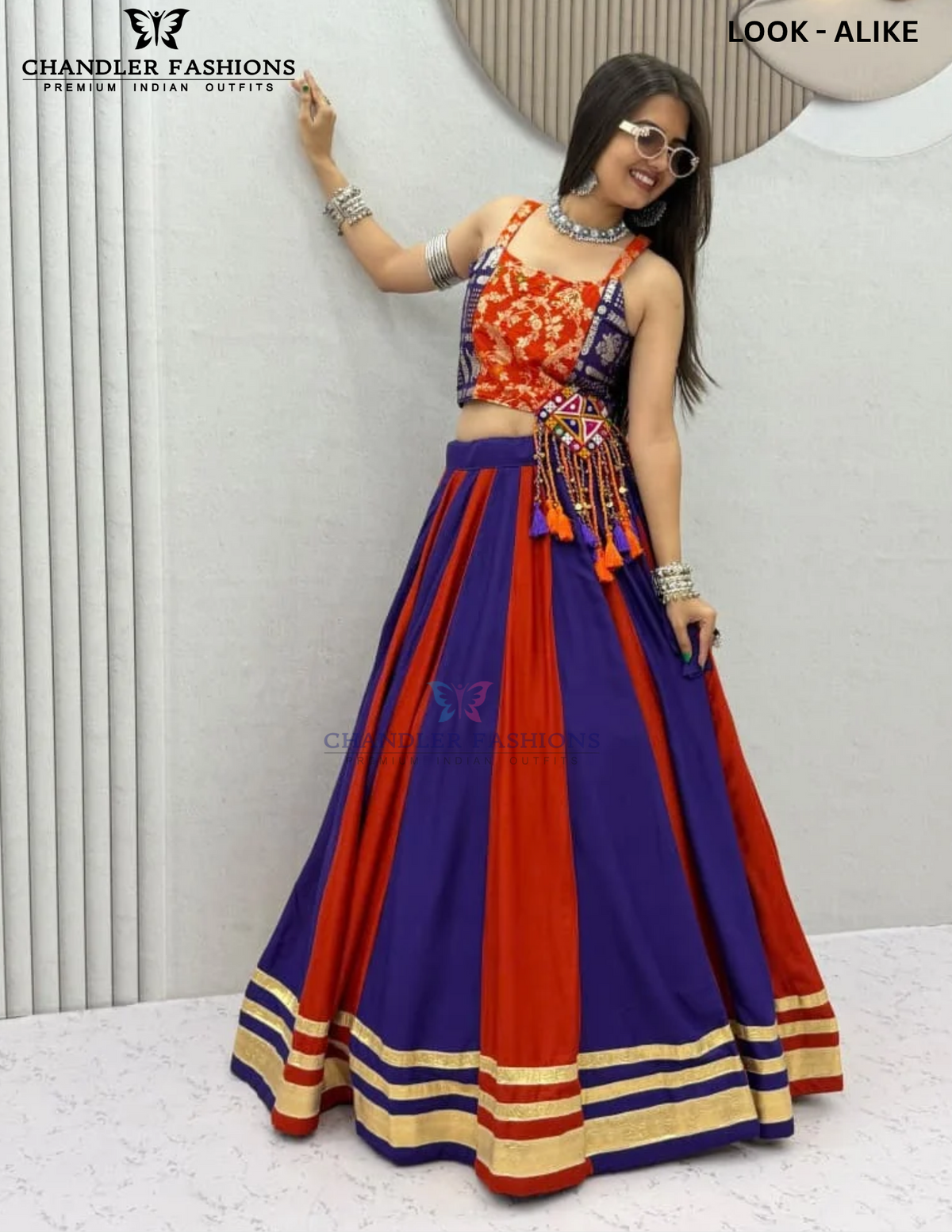Alluring Orange And Blue Color Cotton With Gamthi And Print Work Chaniya Choli For Women