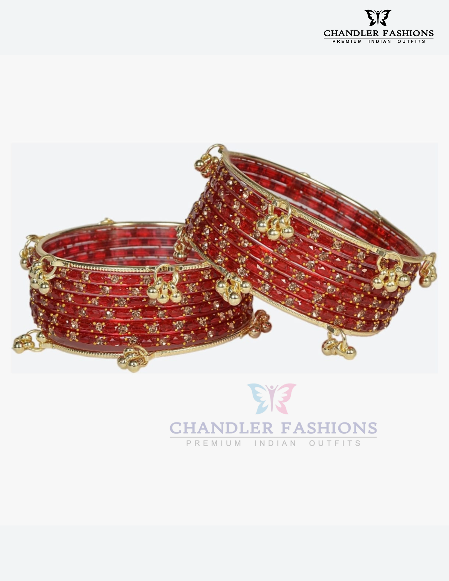 Alluring Red Color Raindrop Glass Bangles With Stone And Gold Finishing