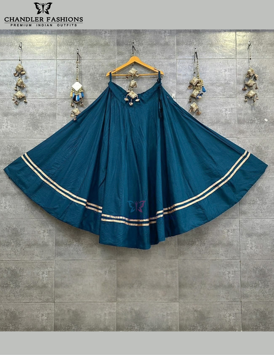 Amazing Teal Blue Color Rayon Cotton With Zari Work Skirts For Women