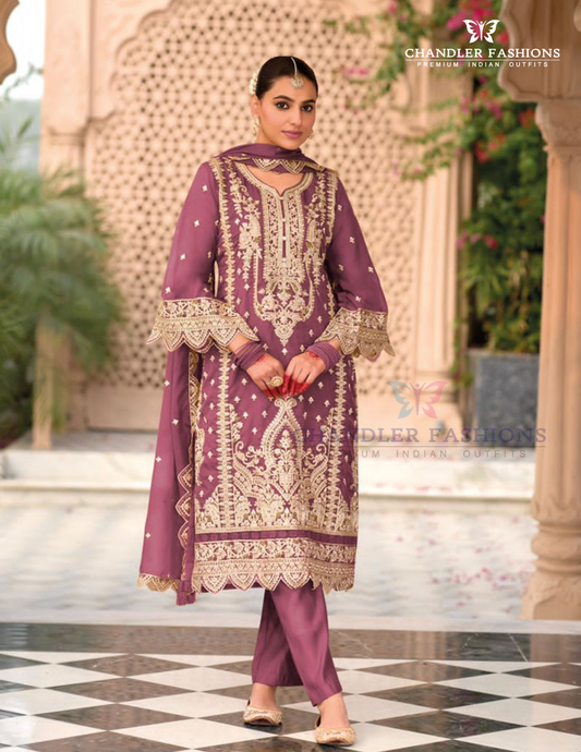 Beautiful Purple Color Organza With Embroidery Work Salwar Suits With Dupatta
