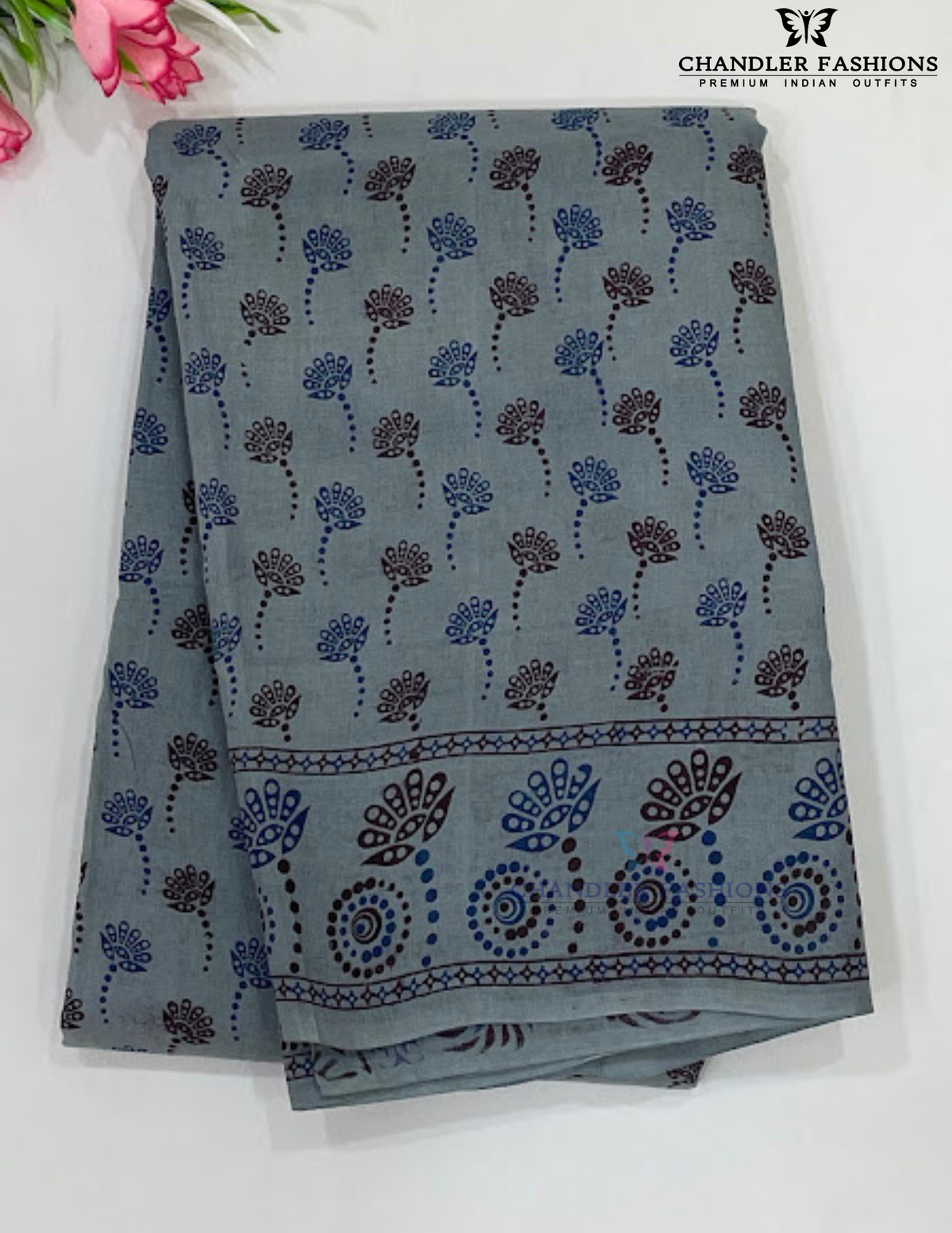 Amazing Gray Color Cotton Saree Print Work For Women