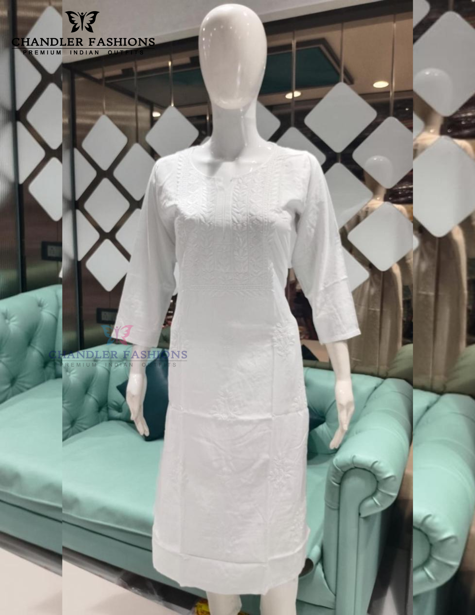 Wonderful White Color Cotton With Embroidery Work Kurti For Women