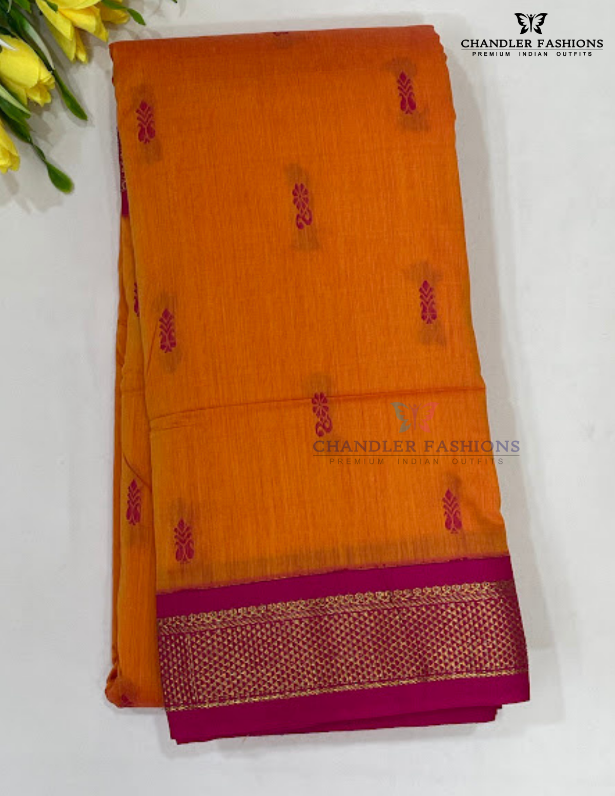 Pretty Orange And Pink Color Nine Yard With Kalyani Cotton And Zari Work Saree For Women