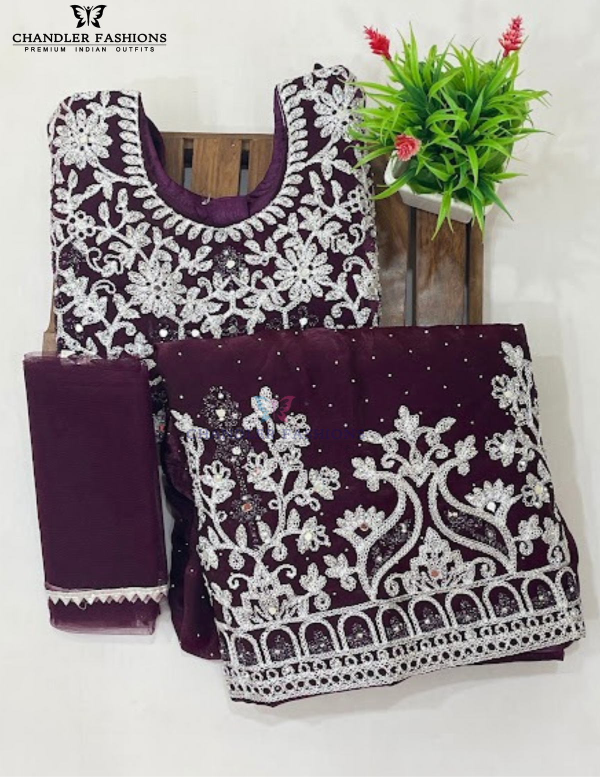 Wine Color Georgette Choli Set With Embroidery Stones And Mirror Work In USA