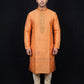 Wonderful Orange Color Raw Silk Designer Men's Kurta With Stone And Embroidery Work