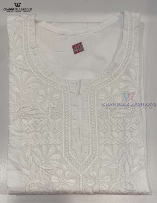 Amazing White Color Cotton With Chikankari Work Short Kurti For Women