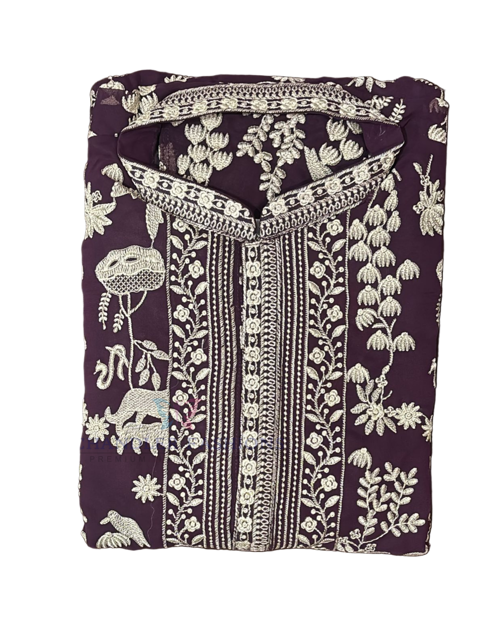 Beautiful Dark Purple Color Georgette With Embroidery Work Kurta Suits For Men