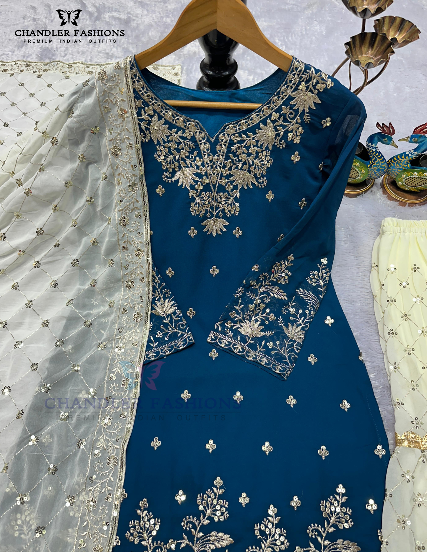 Blue Color Georgette Sharara Suits In USA