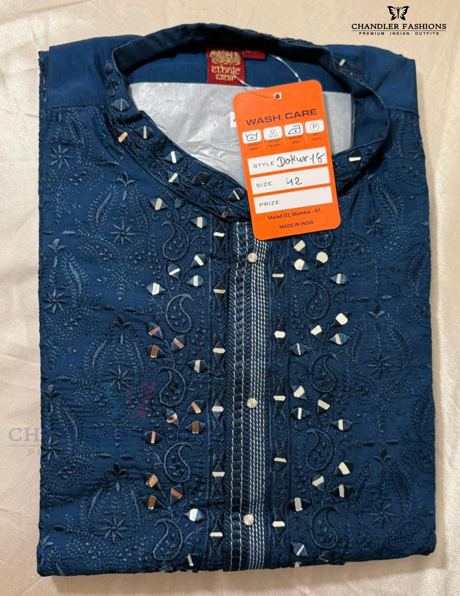 Elegant Dark Blue Color Soft Silk With Embroidery And Mirror Work Kurta Suits For Men