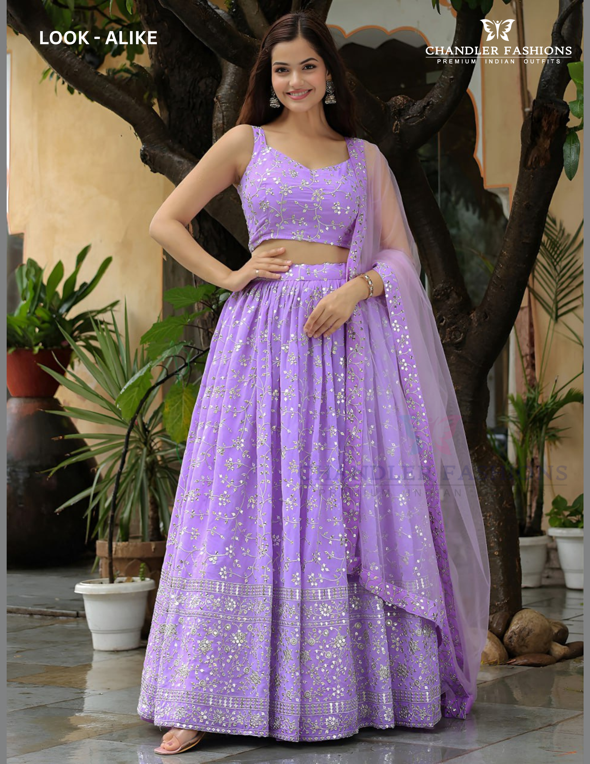 Georgette With Sequins And Zari Embroidery Lehenga In Sedona