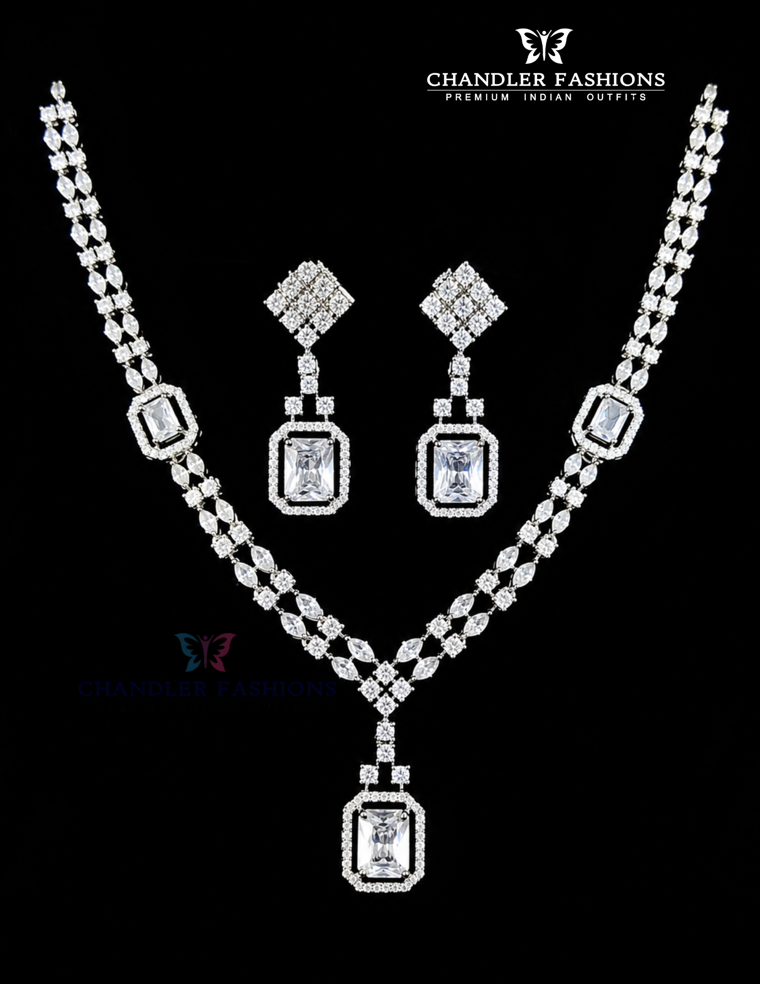 Stunning White Color Stone American Diamond Necklace And Earrings Set For Women