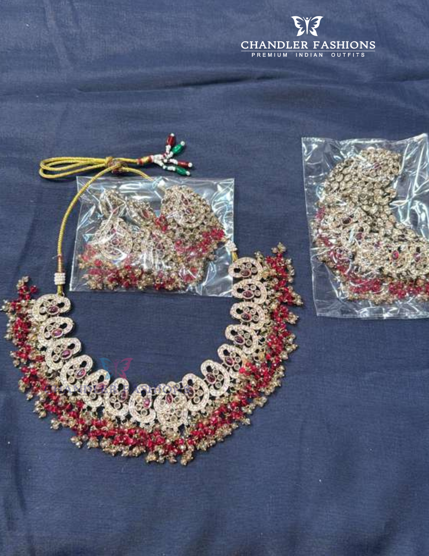Attractive Cherry Pink Color Antique Gold Kundan Necklace With Earrings And Maang Tikka
