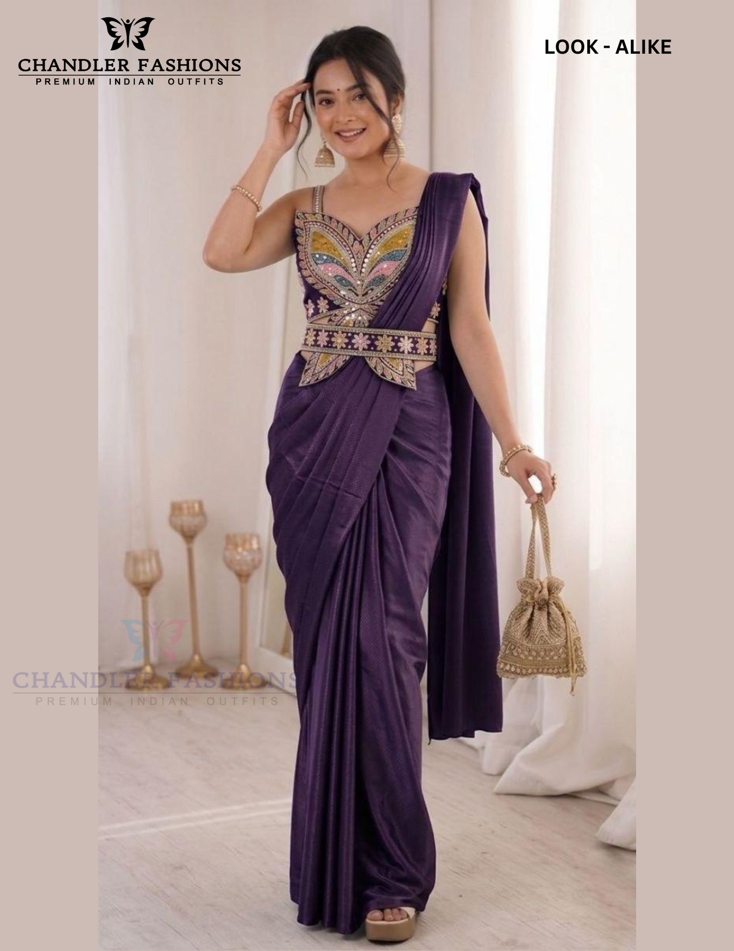 Amazing Purple Color Ready To Wear Saree With Embroidery Work Near Me