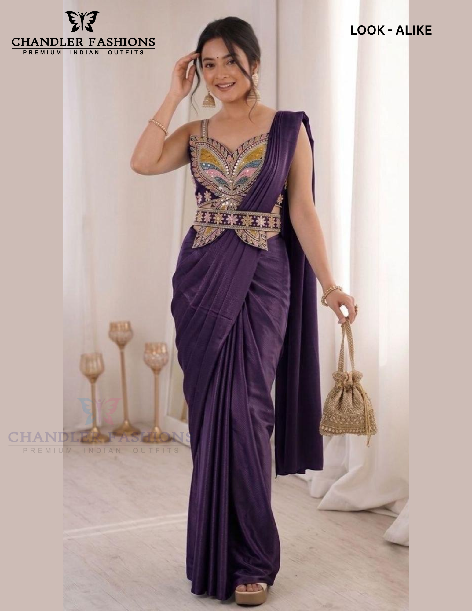 Amazing Purple Color Ready To Wear Saree With Embroidery Work Near Me