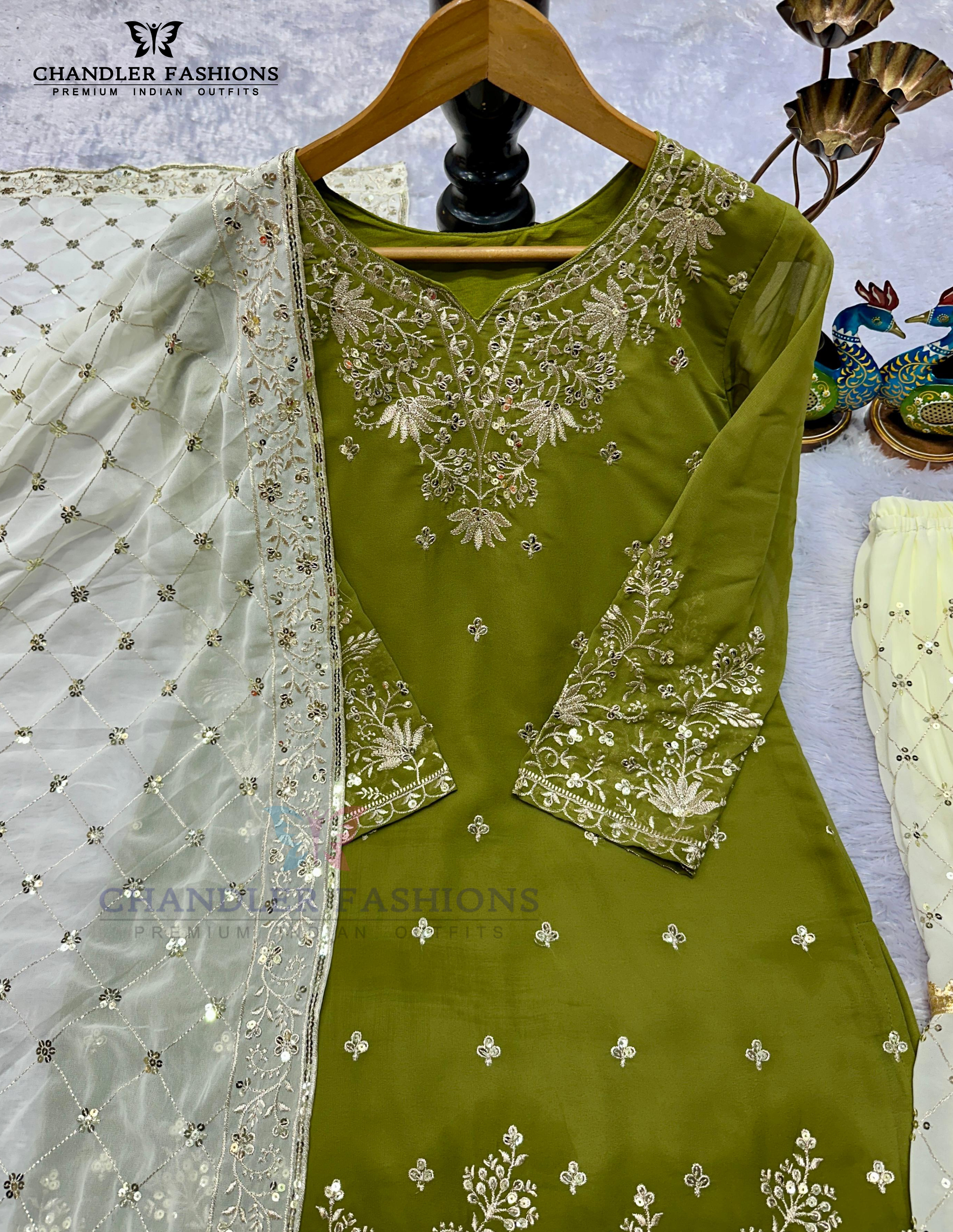 Mehendi Green Color Sharara Suits In USA