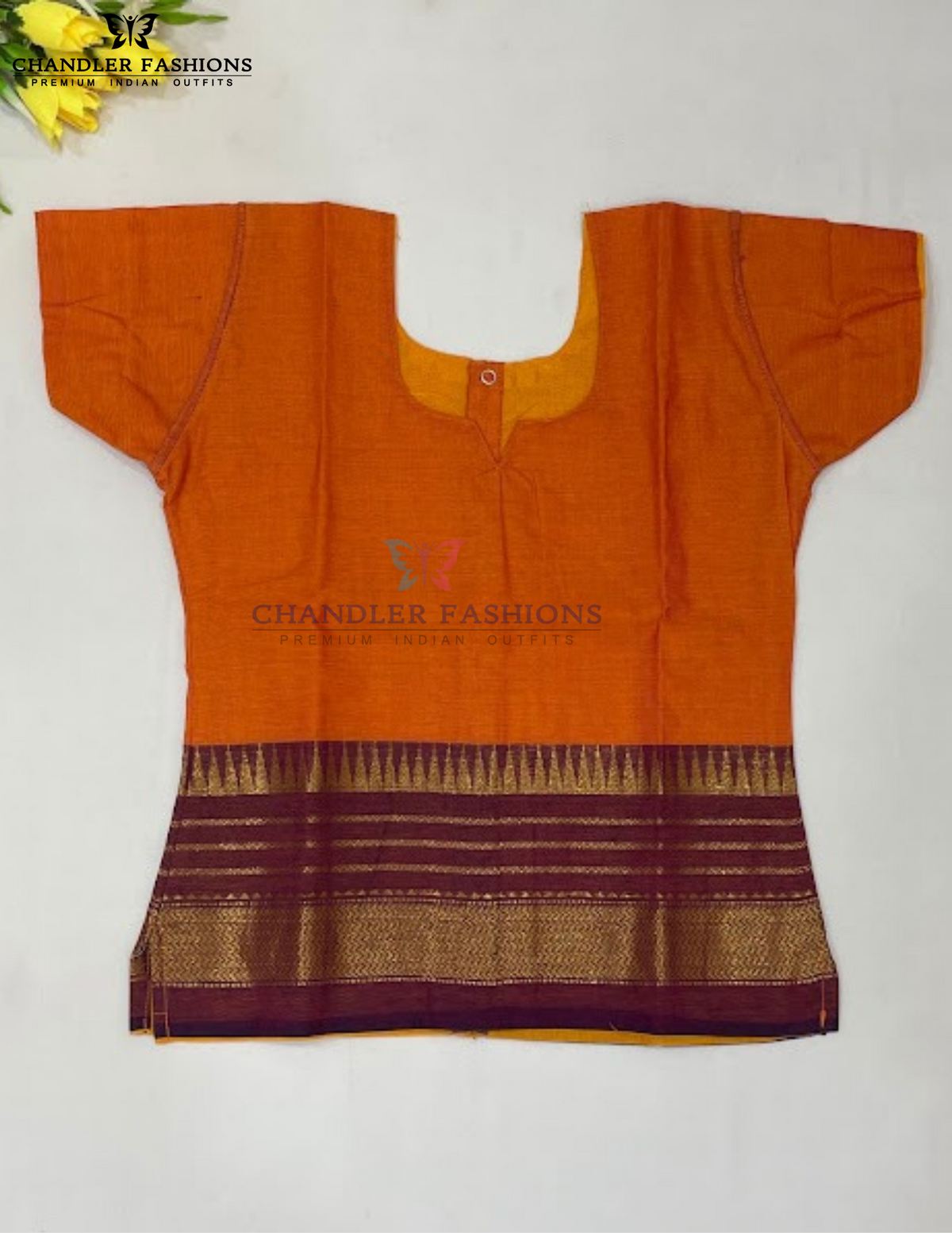 Orange Color Cotton With Zari Work Langa Sets In Chandler