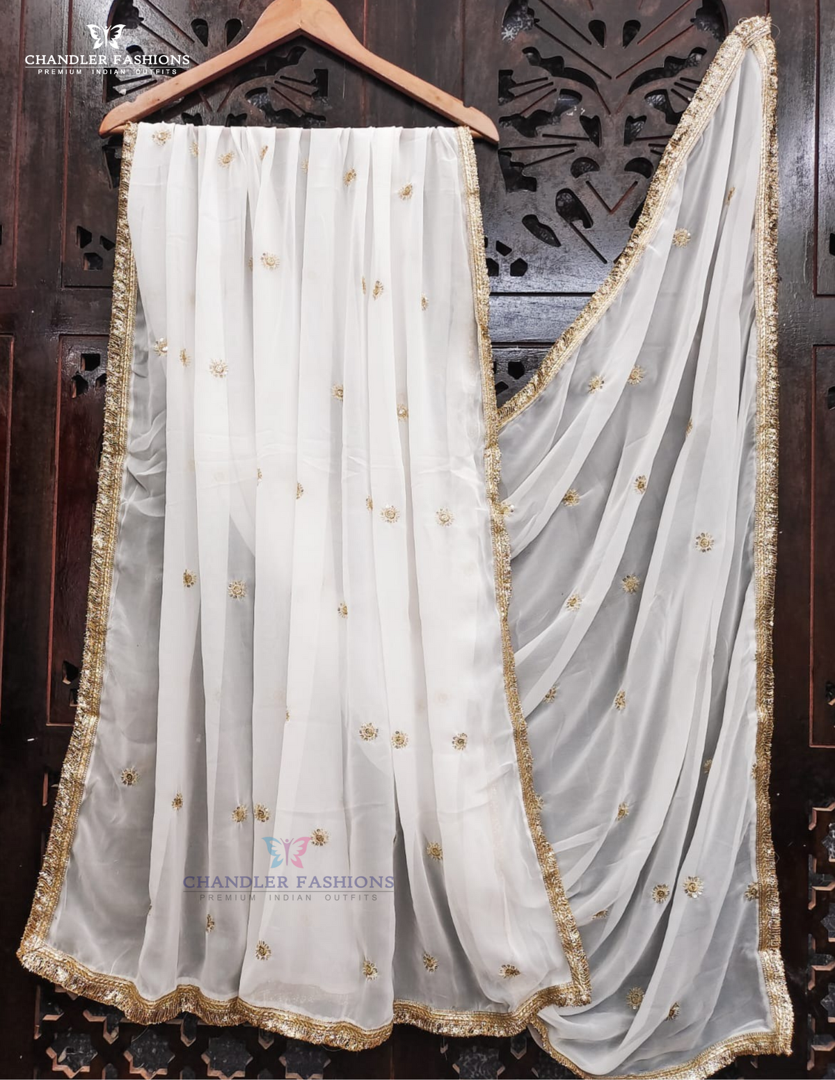 Elegant White Color Georgette With Embroidery Work Dupatta For Women