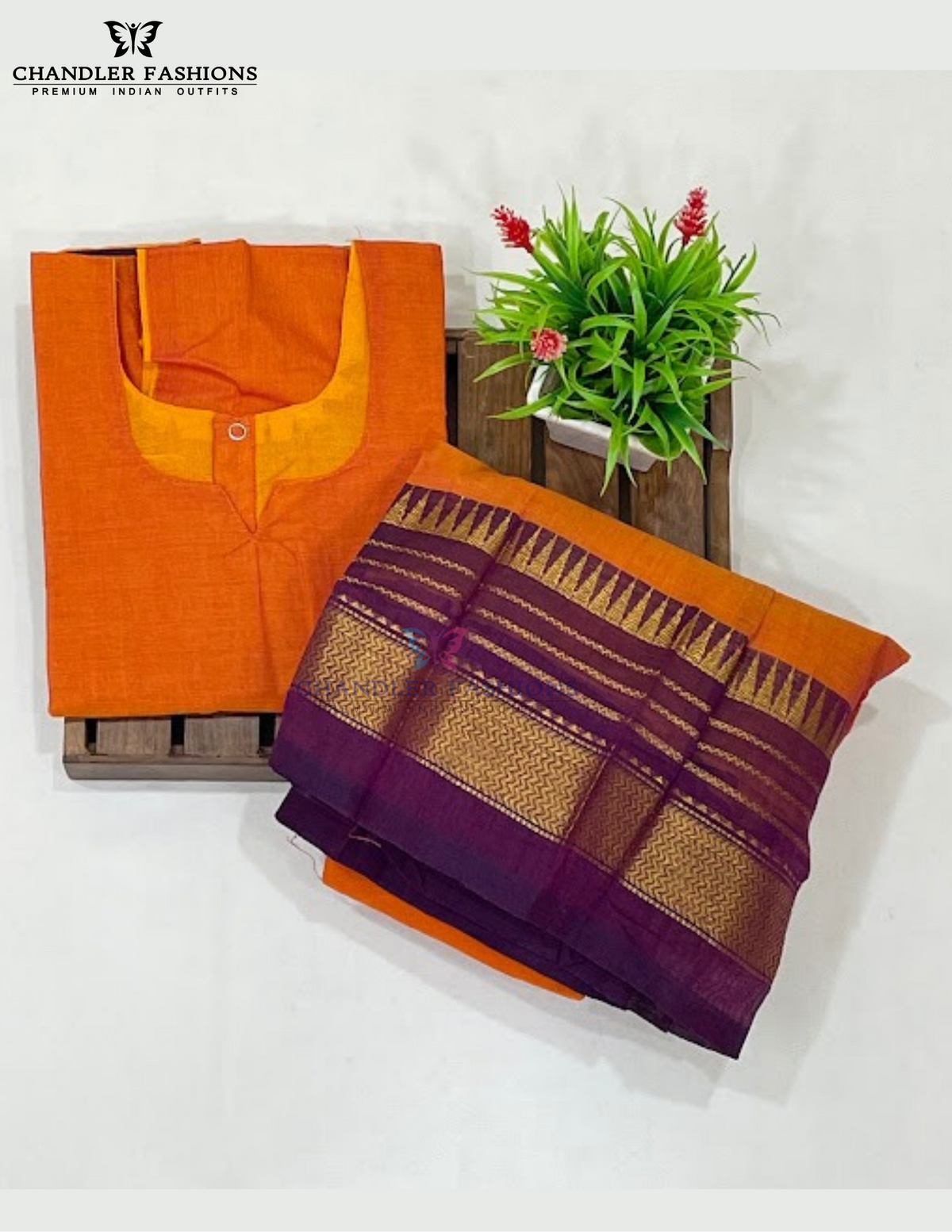 Orange Color Cotton With Zari Work Border Langa Sets In USA