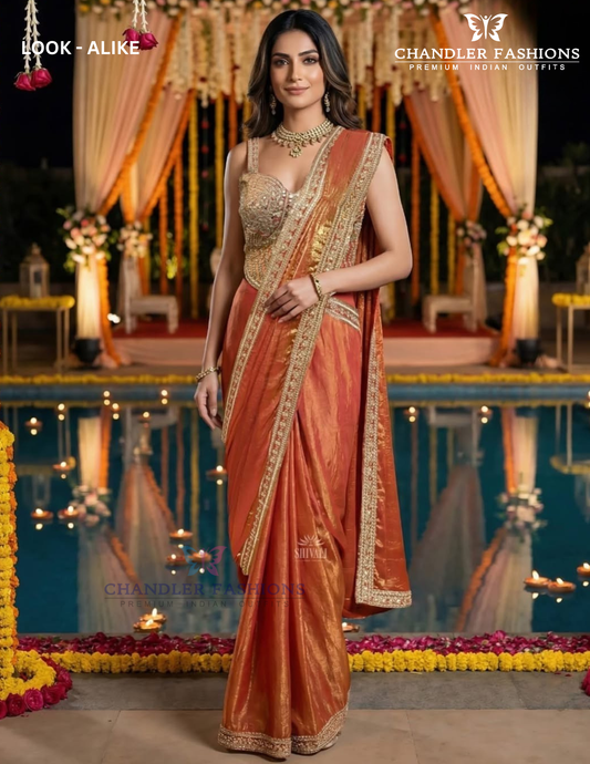 Elegant Orange Color Tissue Silk Lehenga Choli With Embroidery And Sequins Work For Women