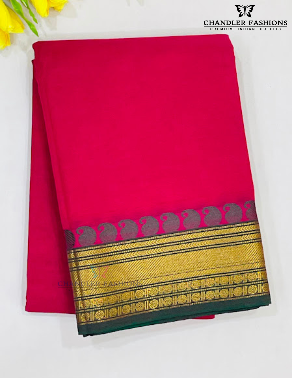 Alluring Pink Color Silk Cotton With Gold Zari Border Saree For Women