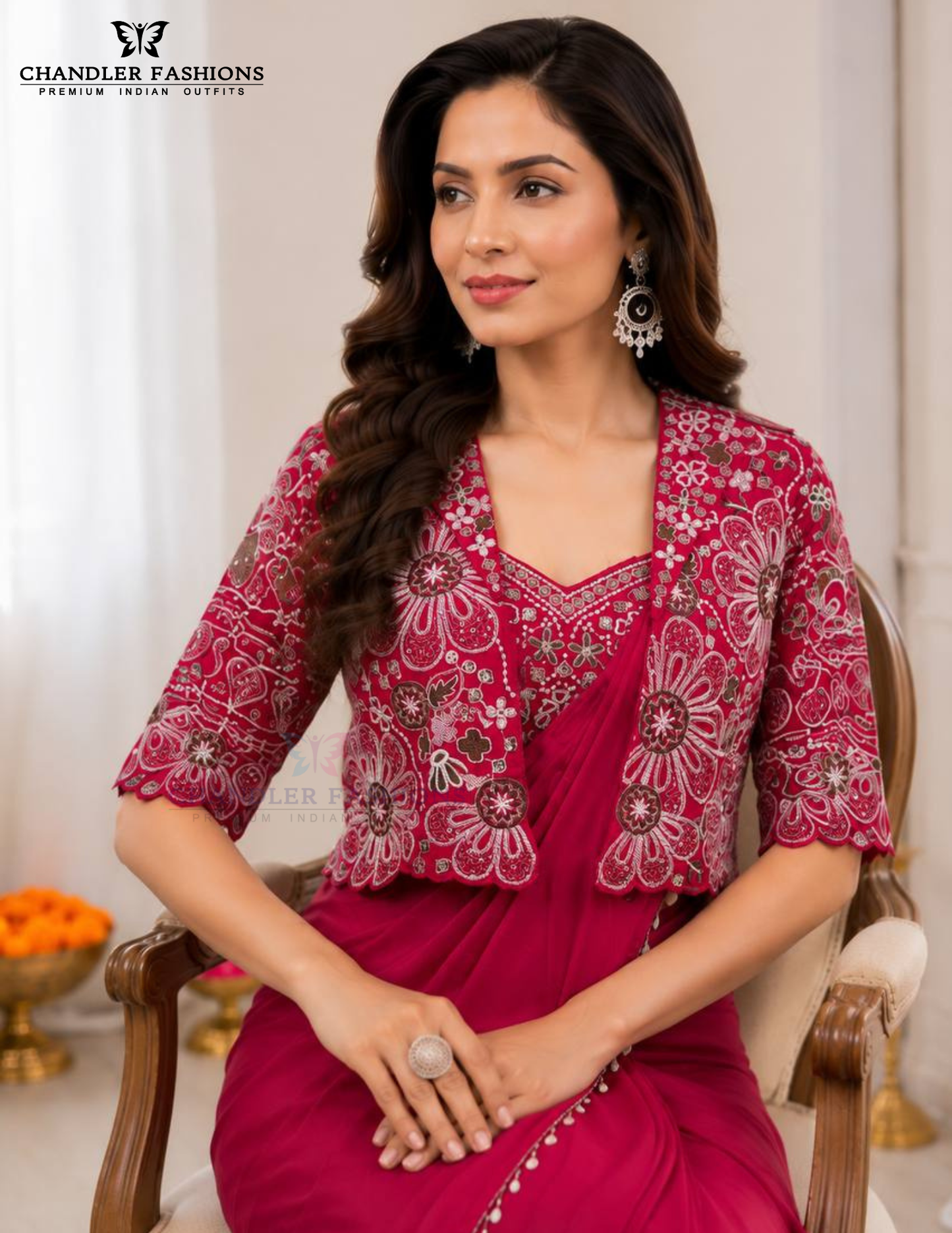 Pink Color Crepe Silk Saree Set With  Embroidery Work In USA