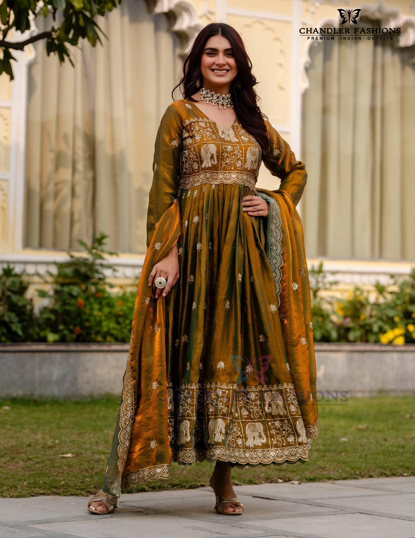 Attractive Dual Tone Long Gown With Dupatta In Prescott