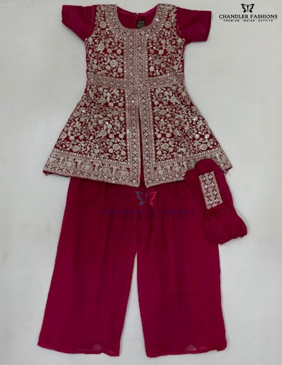 Amazing Pink Color Georgette Palazzo Suits With Embroidery And Sequins Work For Girls