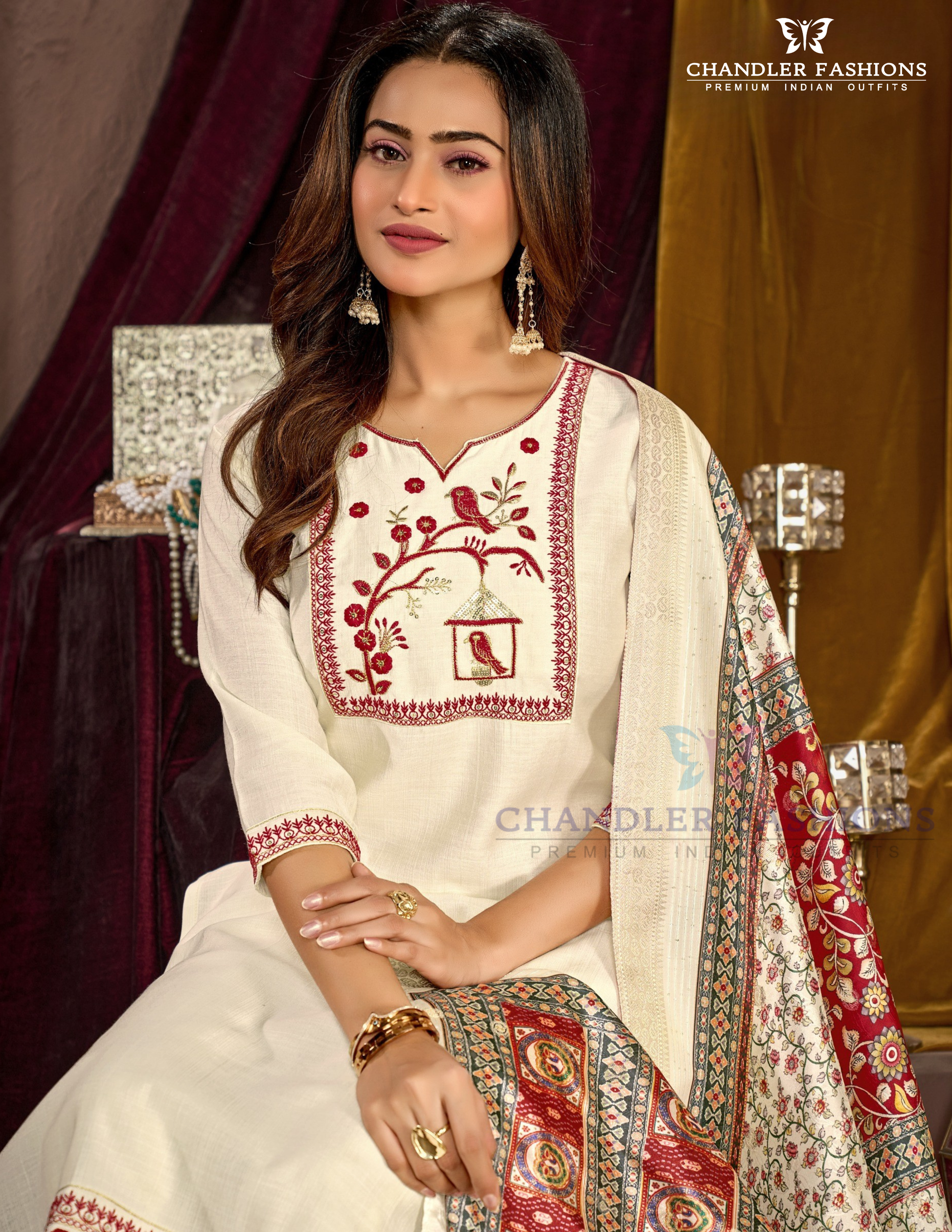 Off White Color Embroidery And Sequins Work Salwar Suits Near Me