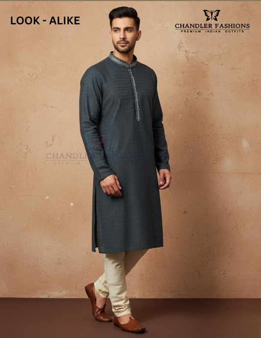 Marvelous Teal Green Color With Embroidery And Sequins Work Kurta Suits For Men