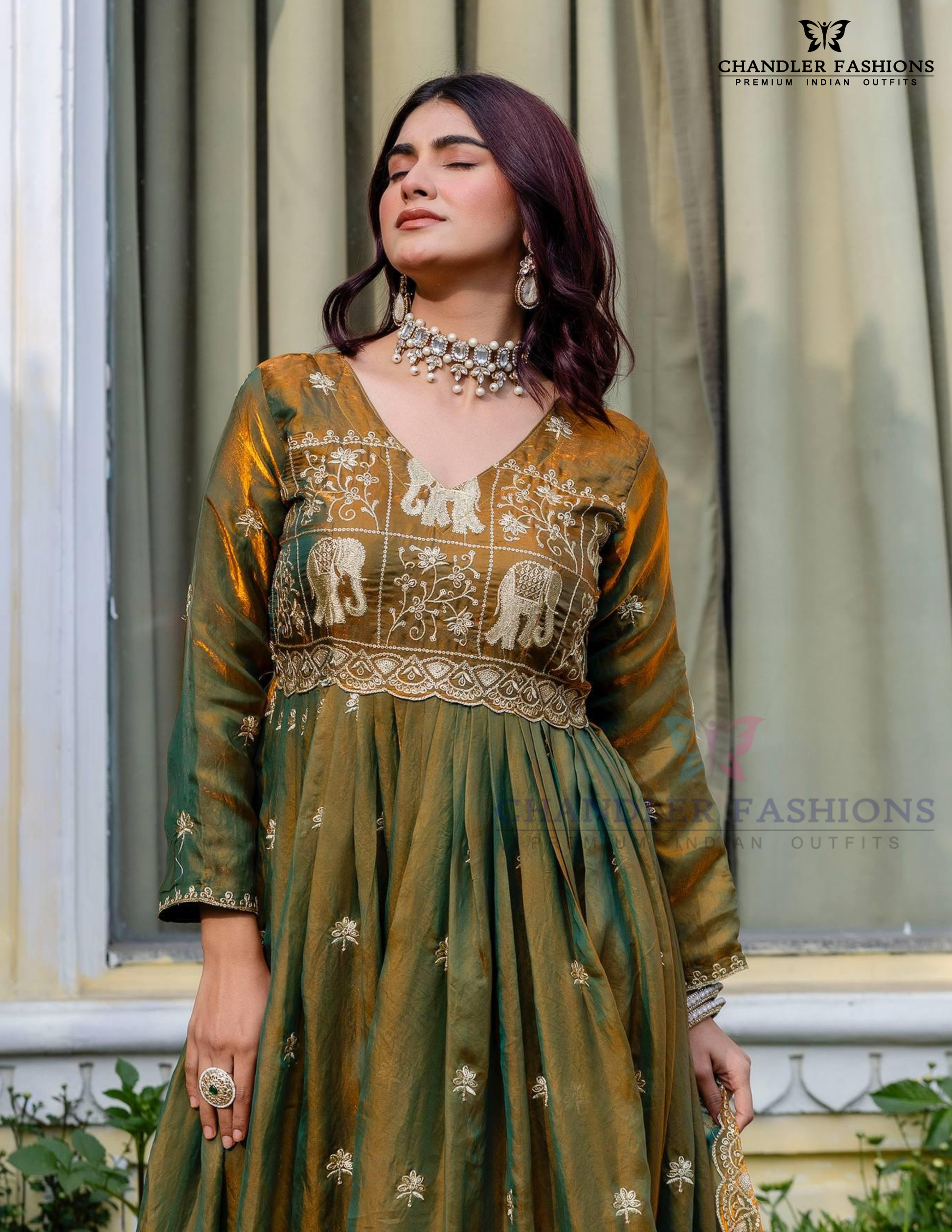 Dual Tone Long Gown With Dupatta In Surprise