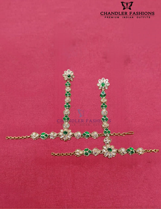 Attratcive White And Green Stones Gold Plated Hand Chain For Women