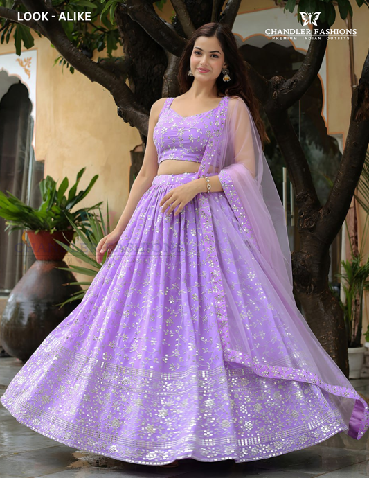 Stunning Lavender Color Georgette With Sequins And Zari Embroidery Work Lehenga Choli