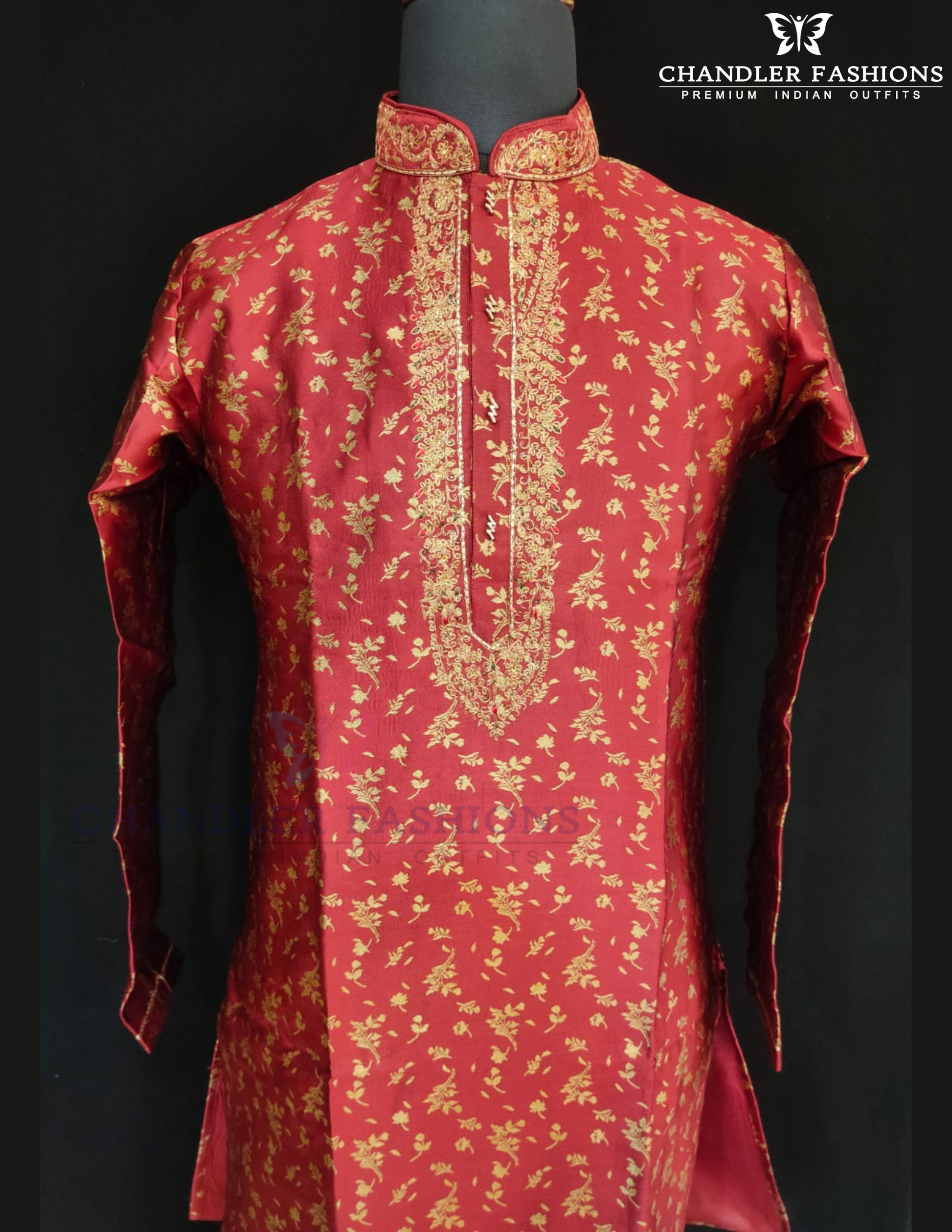 Stunning Maroon Color Raw Silk Men's Kurta With Pajama Pant