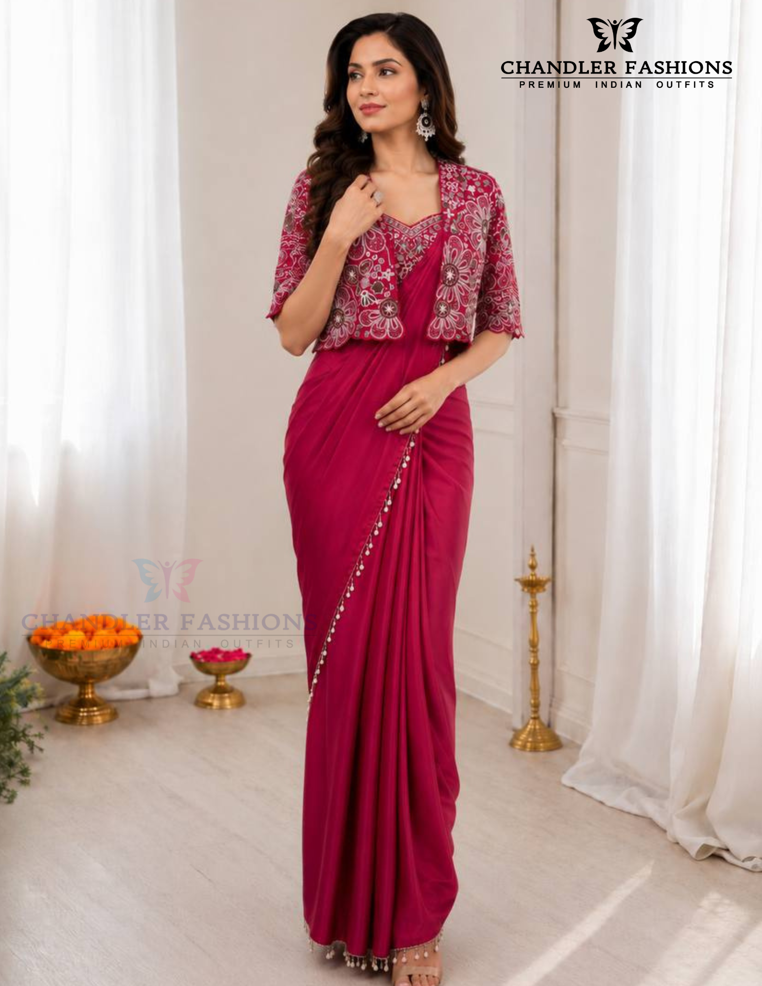 Amazing Pink Color Crepe Silk Saree Set With Embroidery Koti Jacket And Sequin Work For Women