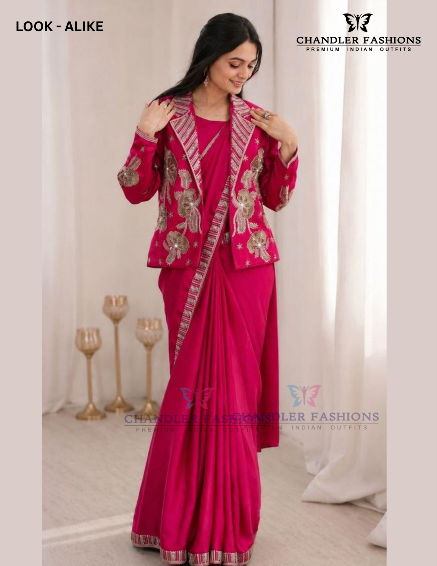 Stunning Pink Color Embroidery And Sequins Work Ready To Wear Saree For Women