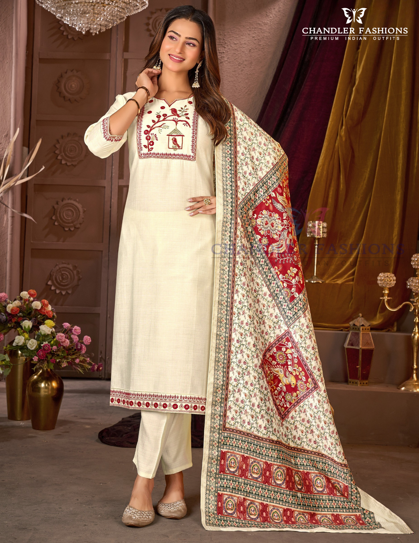 Georgeous Off White Color Vatican Silk With Embroidery And Sequins Work Salwar Suits With Dupatta