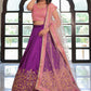 Awesome Purple Color Silk With Embroidery And Sequins Work Lehenga Choli With Dupatta For Women