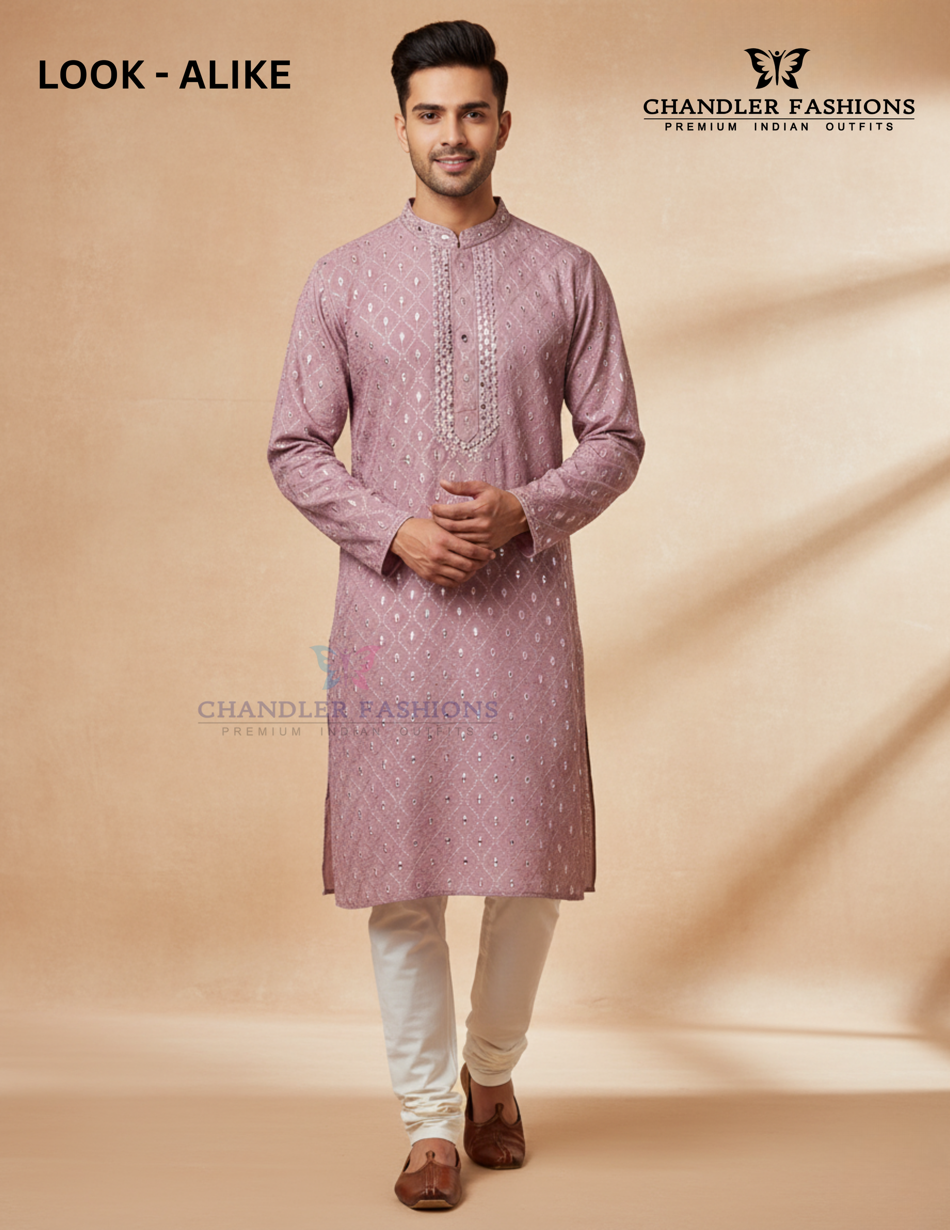 Attractive Light Purple Color Soft Silk With Embroidery And Mirror Work Kurta Suits For Men