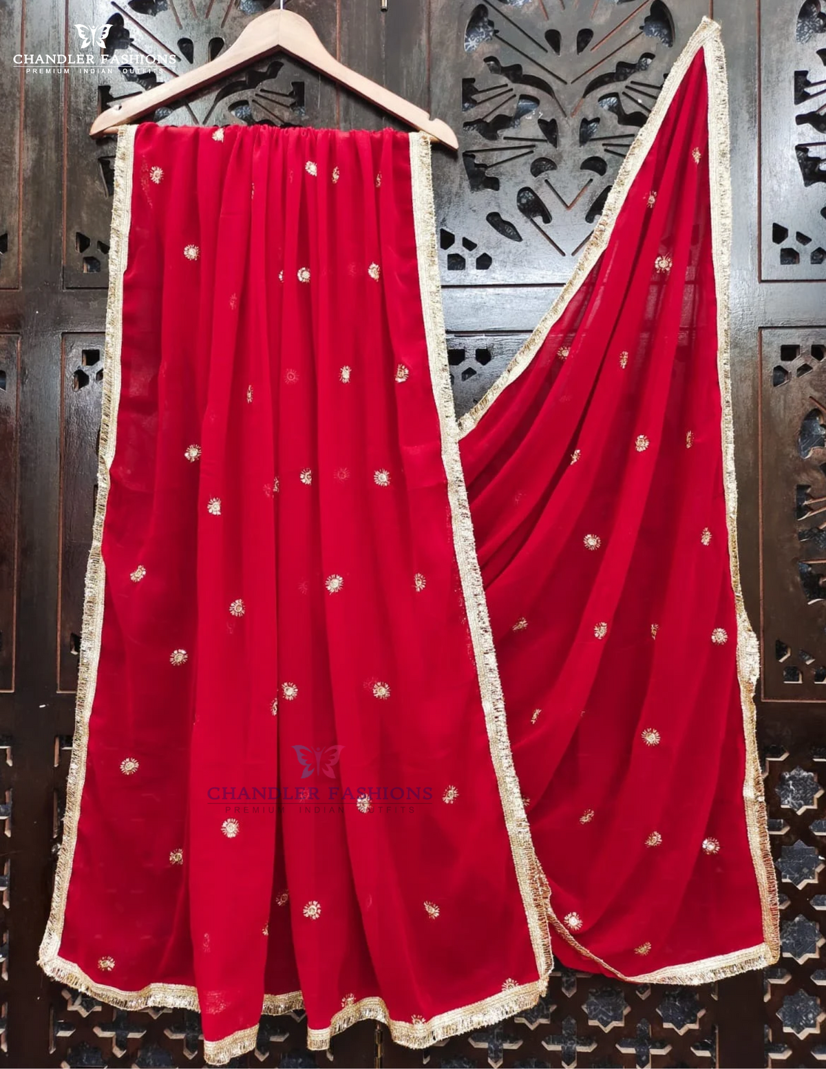 Wonderful Red Color Georgette With Embroidery Work Dupatta For Women