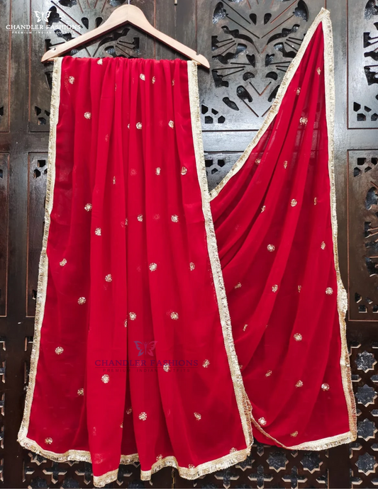 Wonderful Red Color Georgette With Embroidery Work Dupatta For Women