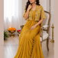 Yellow Color Crepe Silk Saree Set Featuring With Embroidery Work In USA